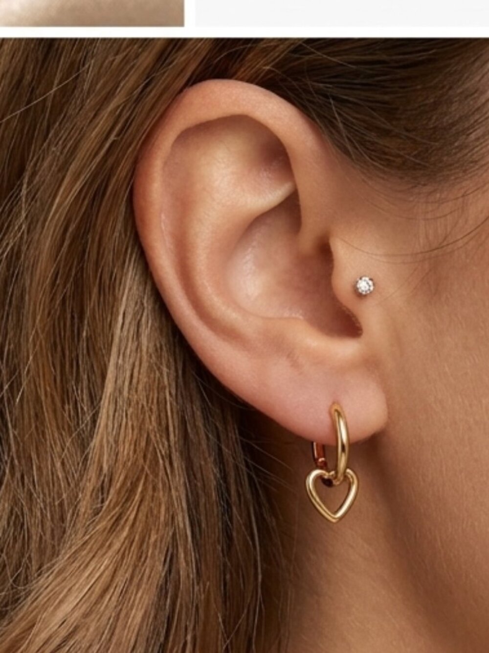 Gold Over Silver Heart Dangle Huggie Hoop Earrings Dainty Romantic